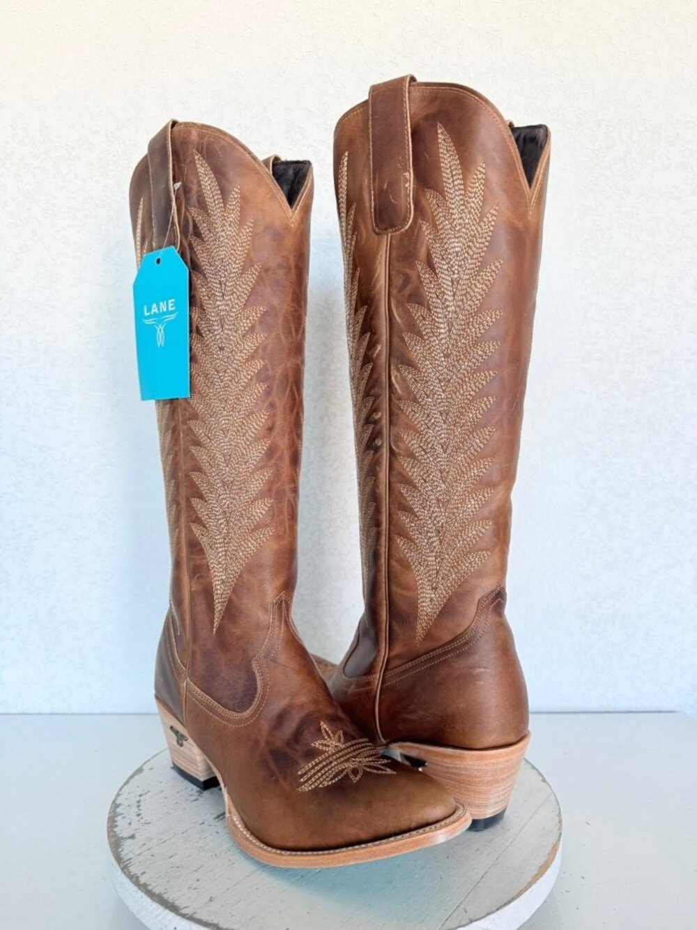 Lane JENTRY Knee High Brown Cowboy Boots Womens Size 9 Western Leather Cowgirl